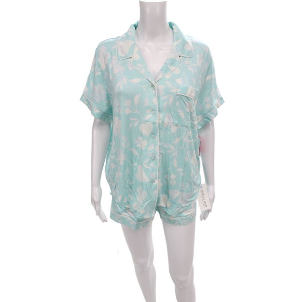 Kate Spade New York Womens Floral Print Pajama Set Blue White Size Extra Large